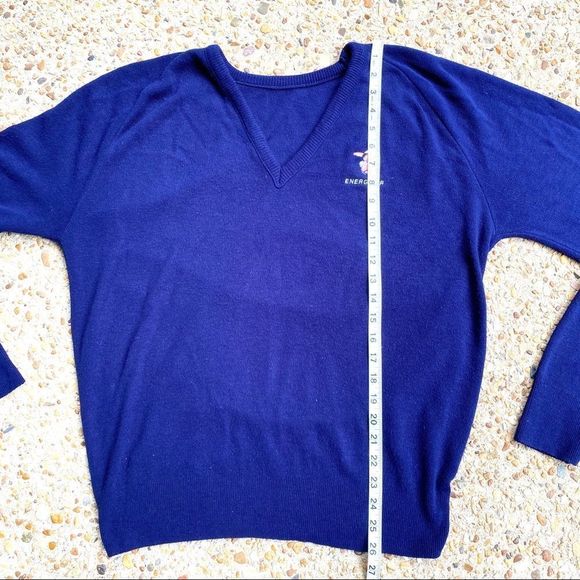 Like New Energizer Bunny Blue V-Neck Sweater S L - Picture 3 of 7
